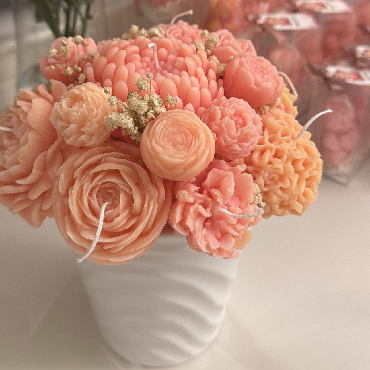 Luxury Flower Bouquet Candle – Handmade Floral Candle Arrangement